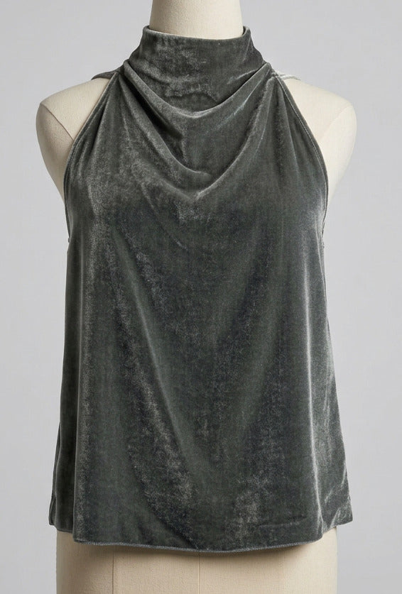 Viscose and silk velvet top grey