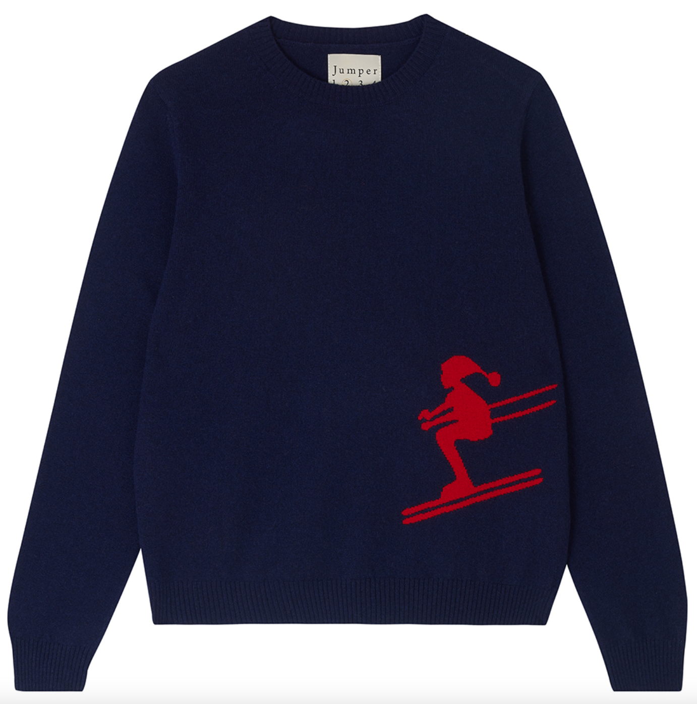 ski cashmere crew in navy with red