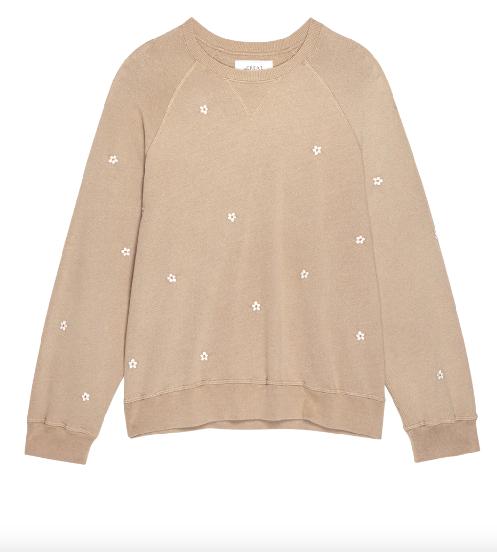 the slouch sweatshirt khaki with daisy embroidery