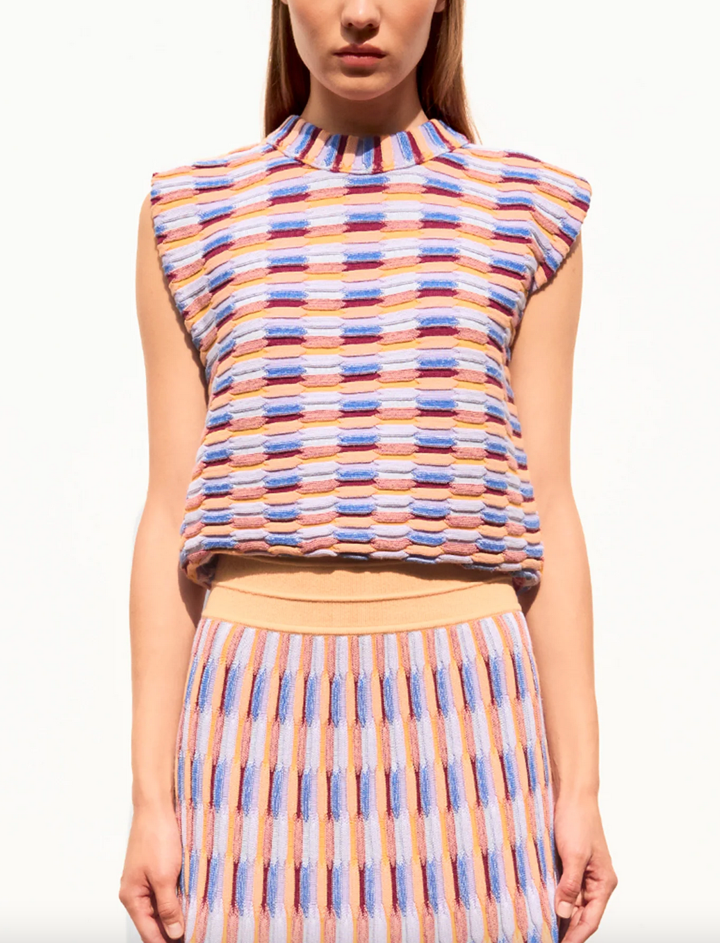 Toucan multicolored orange zellige knit top