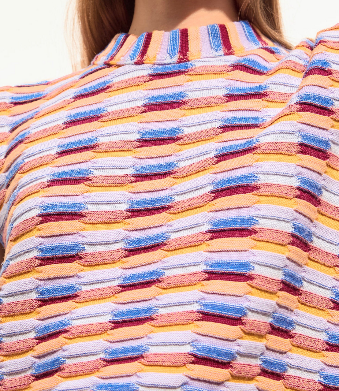 Toucan multicolored orange zellige knit top