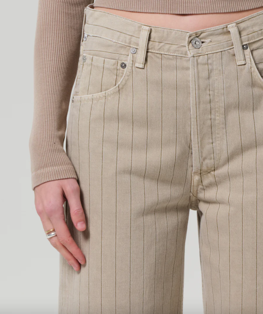 Ayla raw hem crop in natural stripe