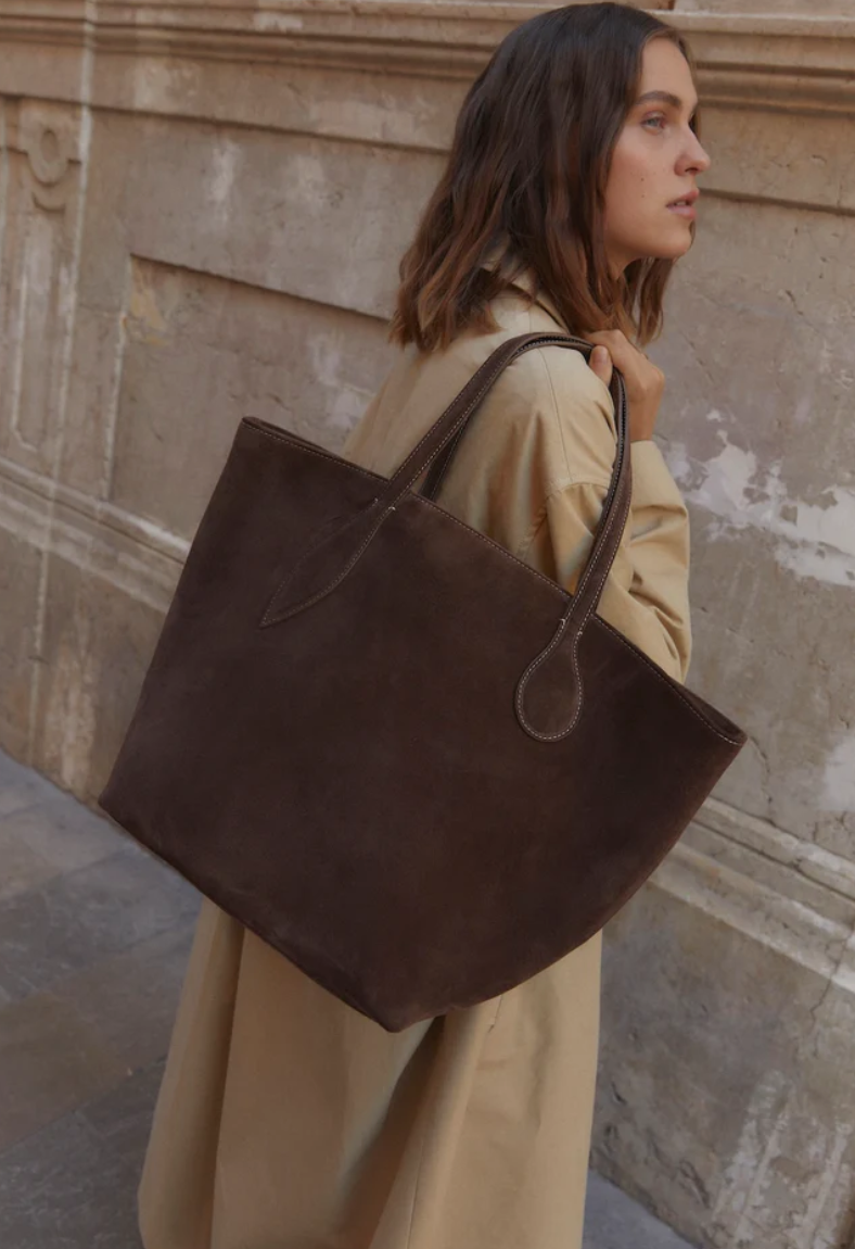 sprout tote dark brown suede