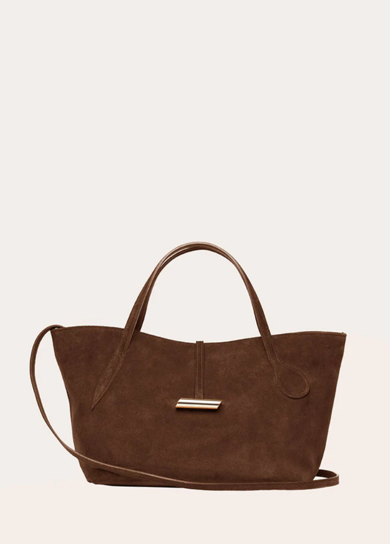 petite penne tote suede dark brown