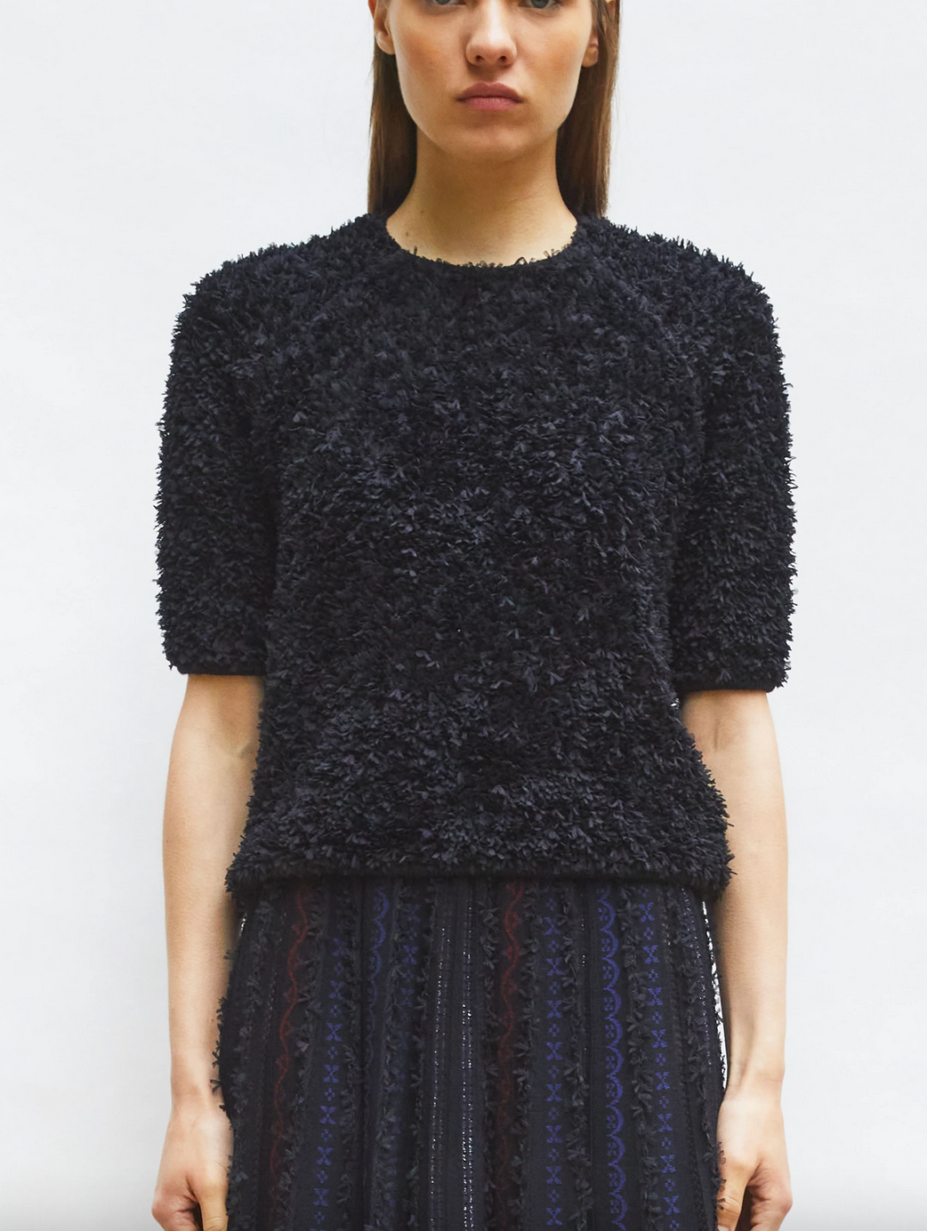 Desperado dotted swiss top with elbow length sleeves deep black