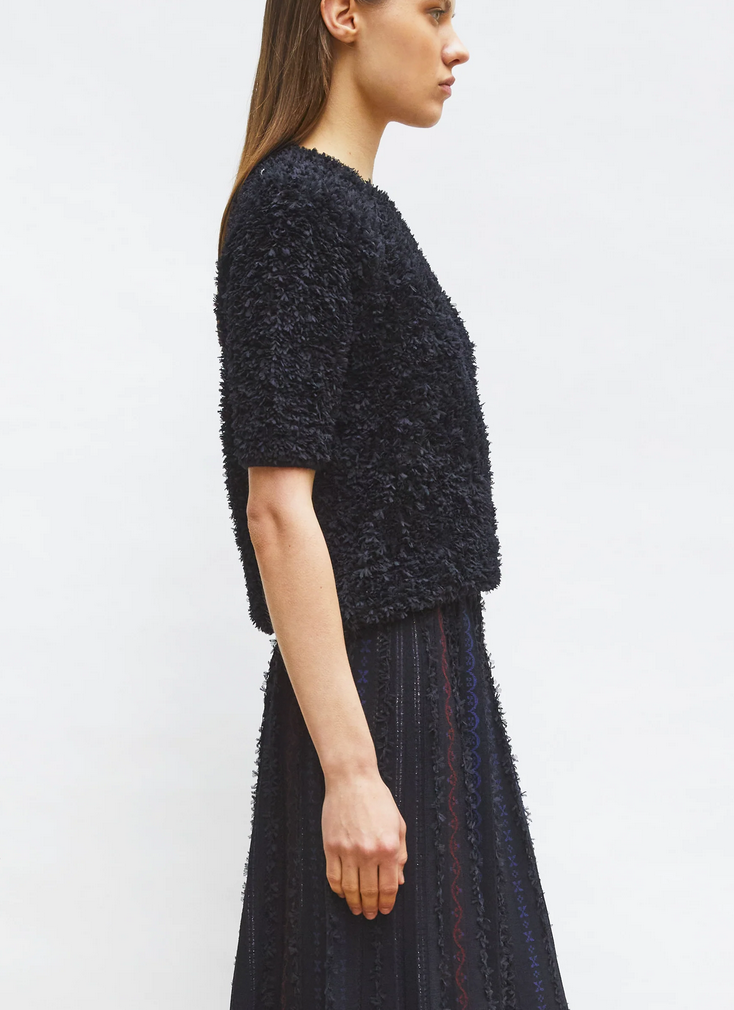 Desperado dotted swiss top with elbow length sleeves deep black