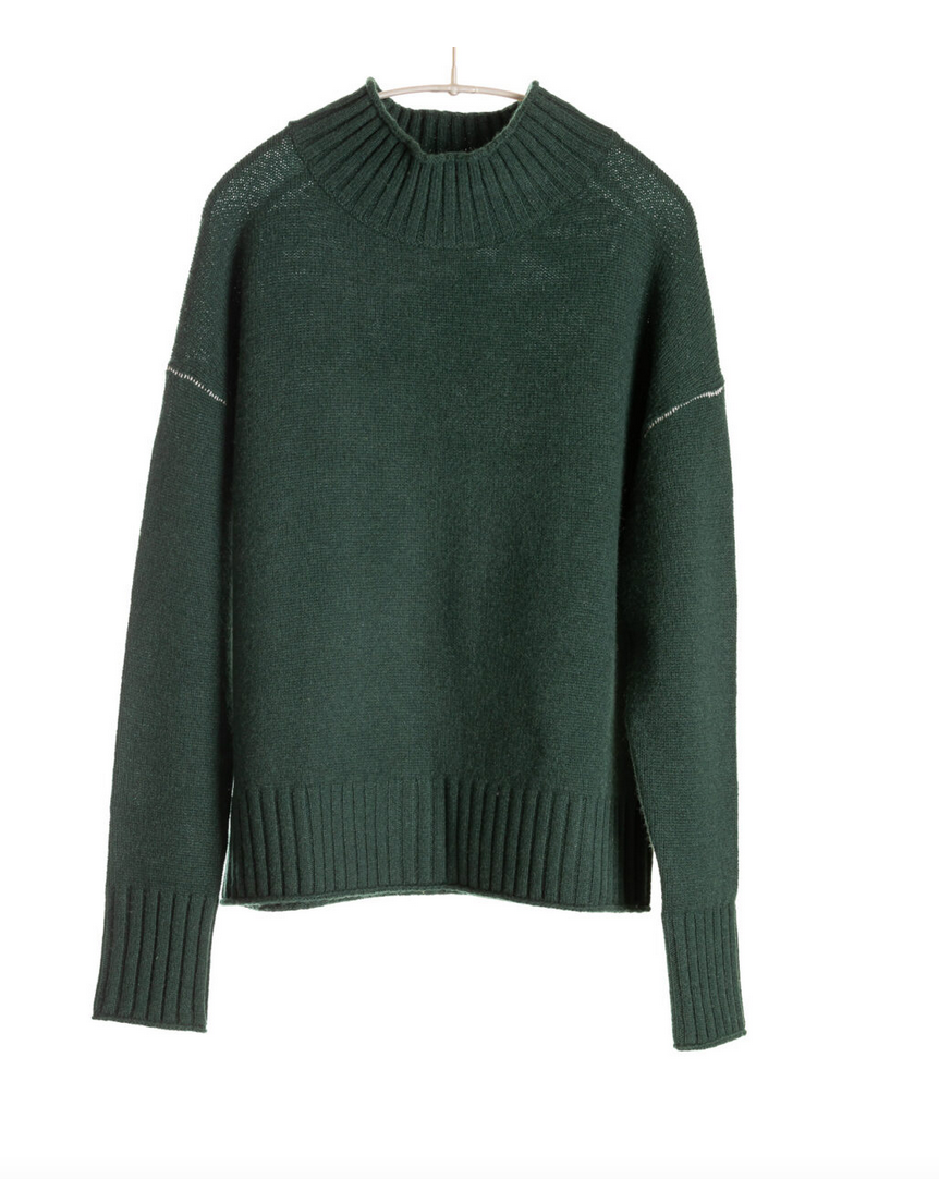 rib neck pullover cashmere bottle green