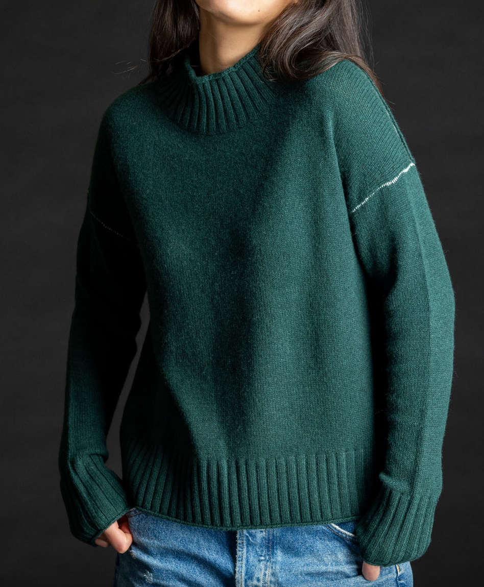 rib neck pullover cashmere bottle green