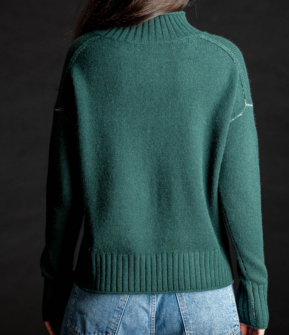 rib neck pullover cashmere bottle green