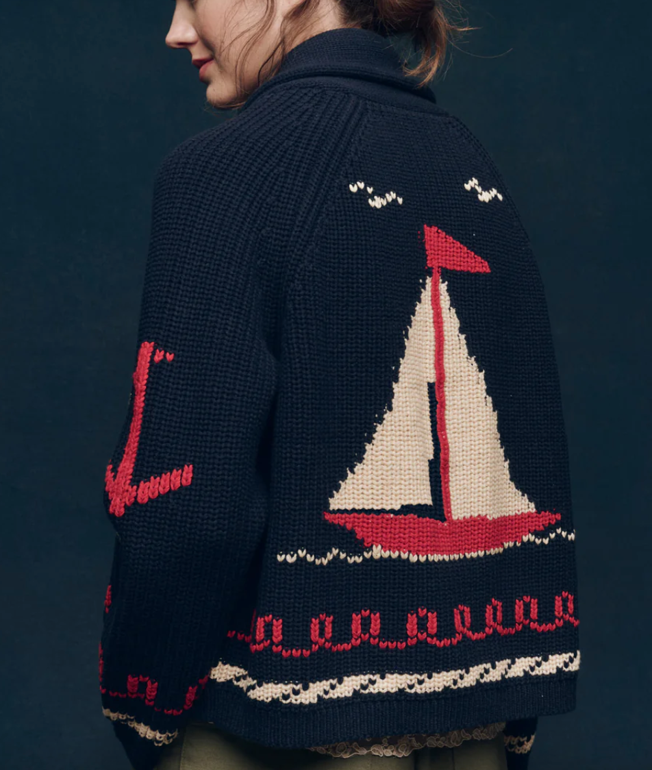 the sailboat lodge cardigan dark navy