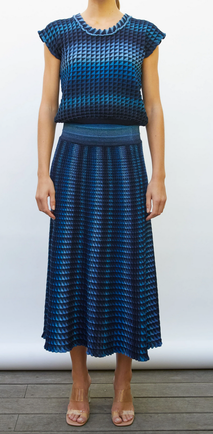 etincelle origami knit top midnight denim