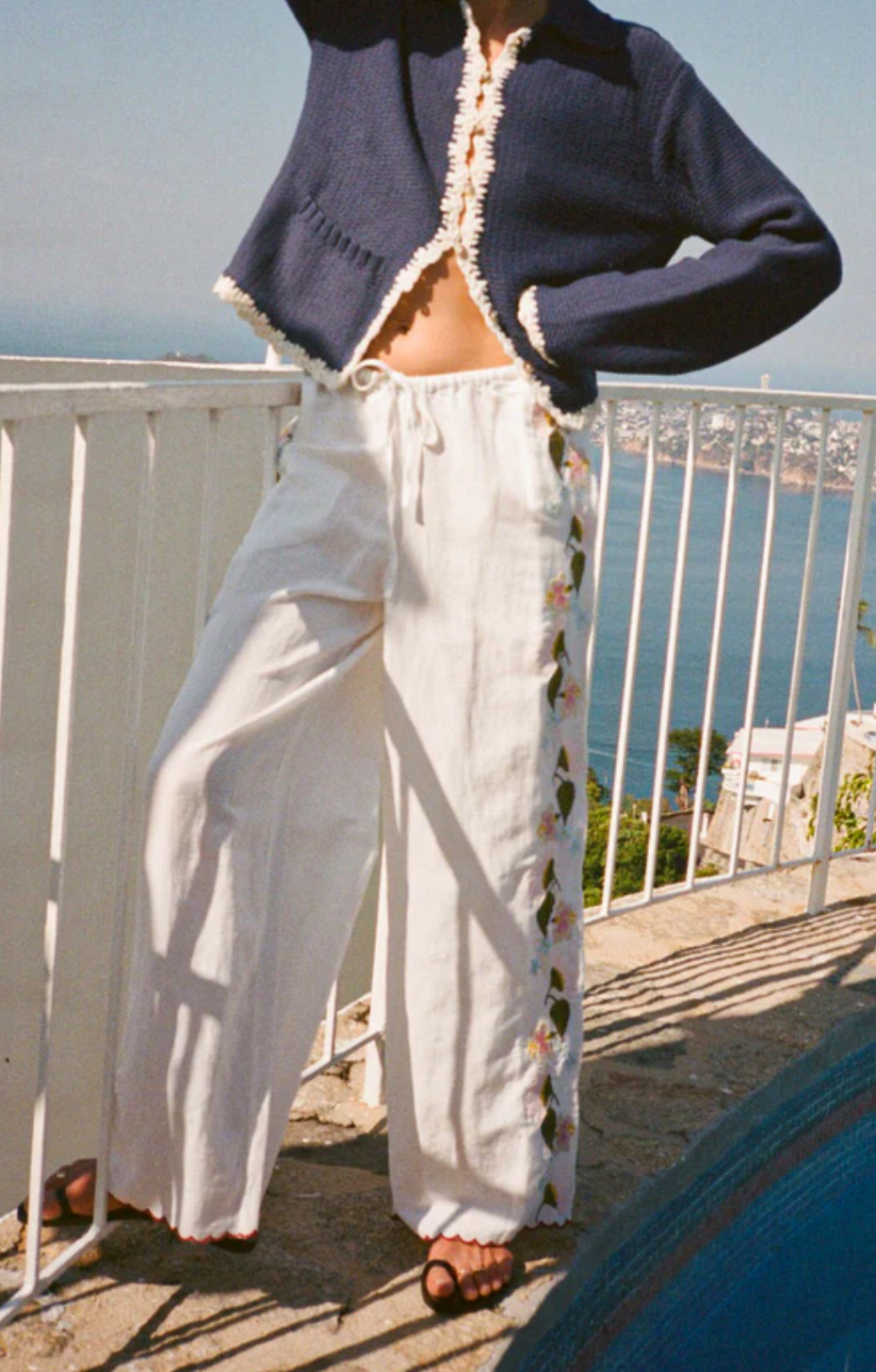 Ermmano white embroidered linen pant