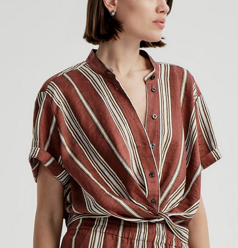 Leonore Short Sleeve Striped Linen Shirt Brunette Multi