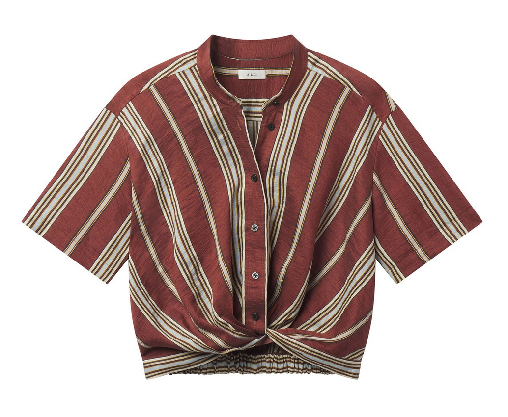 Leonore Short Sleeve Striped Linen Shirt Brunette Multi