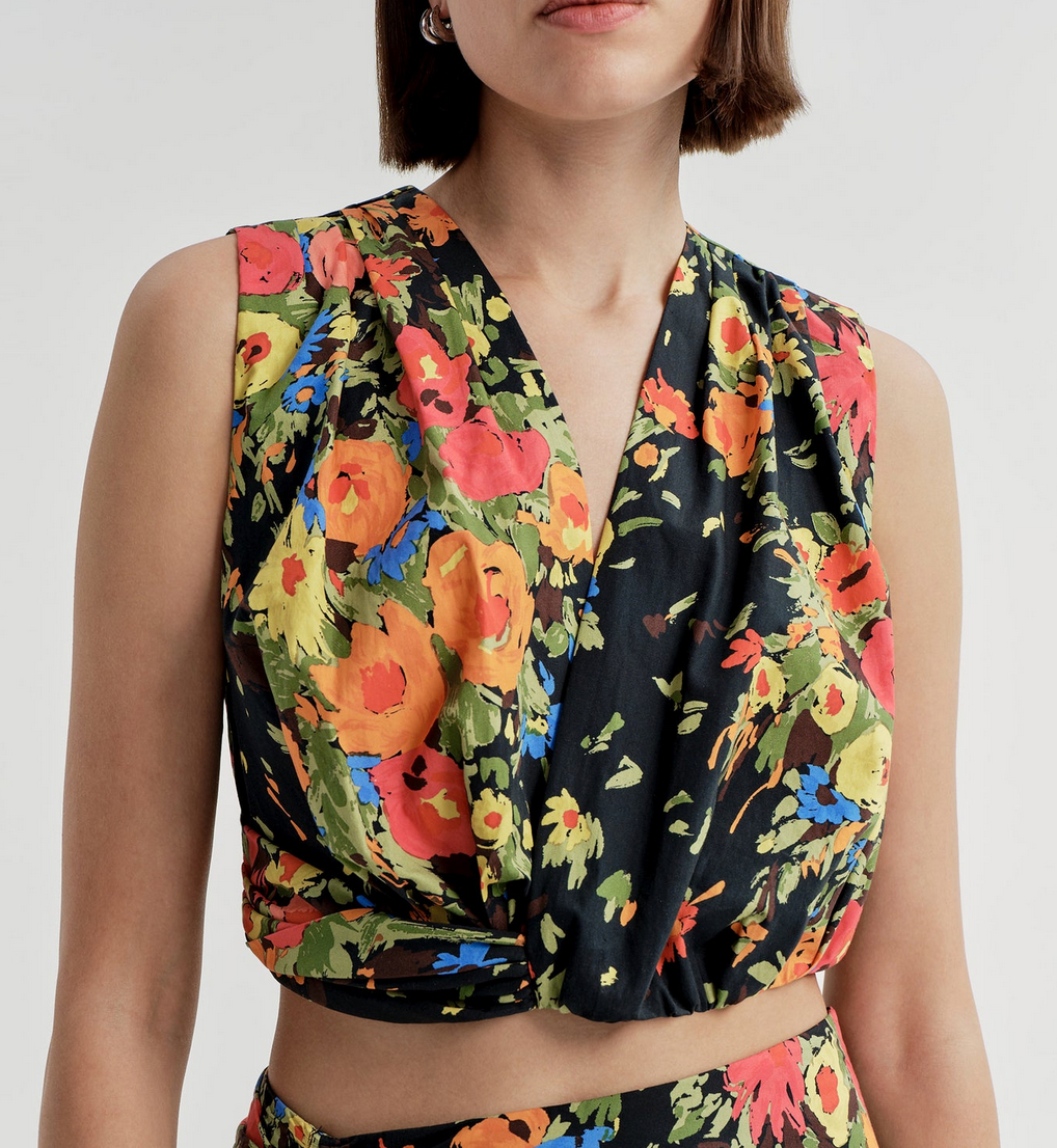 Brooklyn Cropped Floral Top Black Persimmon