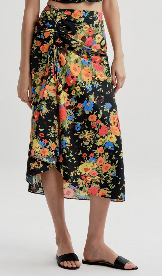 Naomi Cotton Floral Midi Skirt Black Persimmon