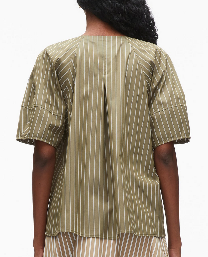 Stripe Lantern Sleeve Shirt Olive Multi
