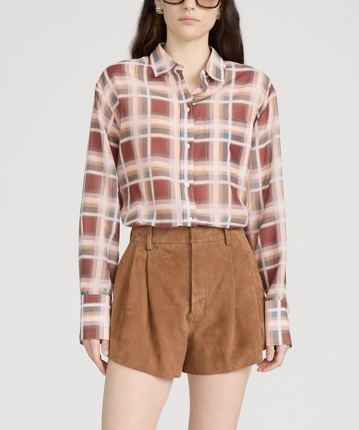 The boy shirt silver peony plaid