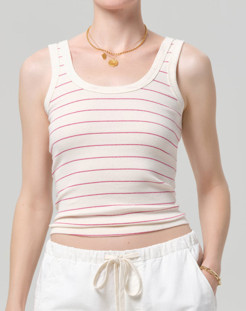Faye Tank In Raspberry Pinstripe