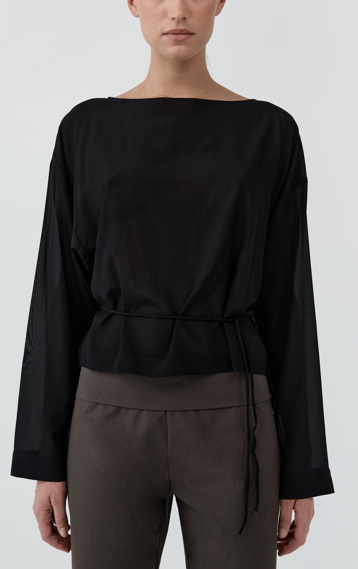 Stretch Silk Bateau Top Black