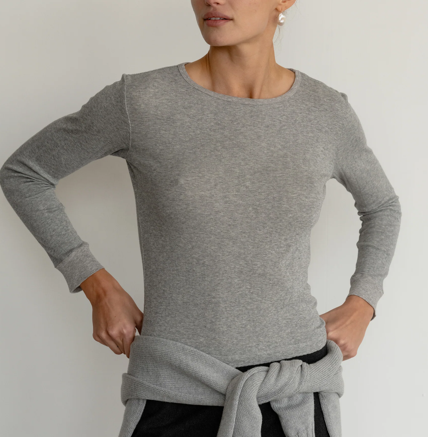 Pointelle Long sleeve heather-grey