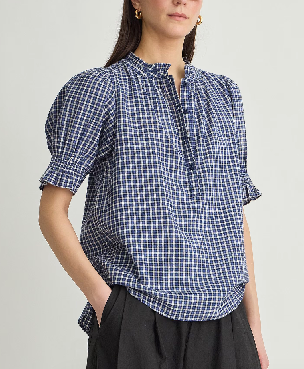 los altos top navy desai plaid