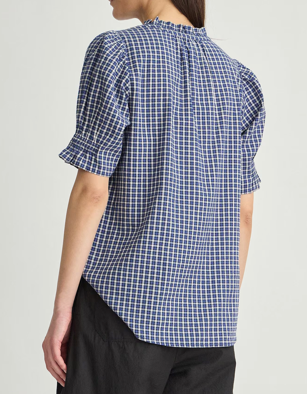 los altos top navy desai plaid
