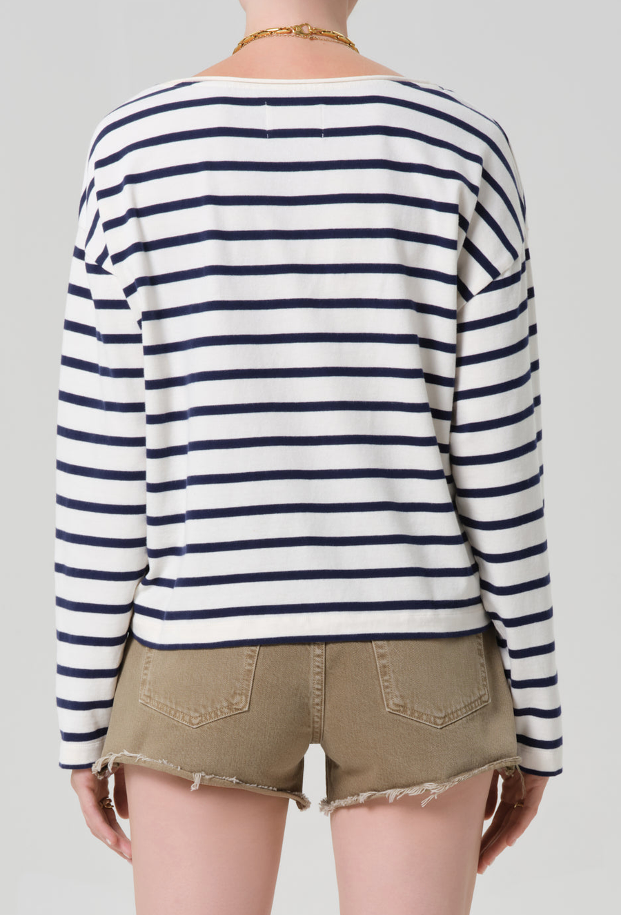 Boat Neck Long Sleeve In Marine Stripe