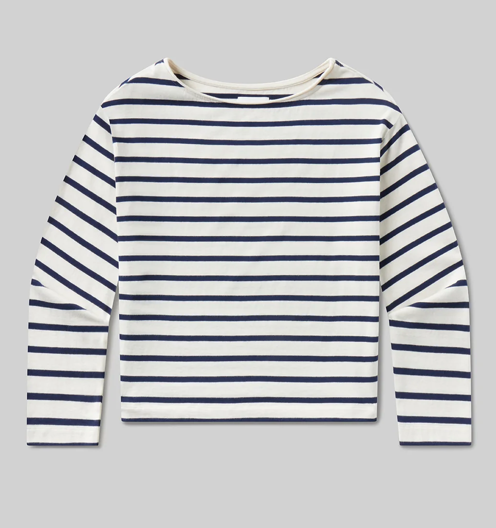 Boat Neck Long Sleeve In Marine Stripe