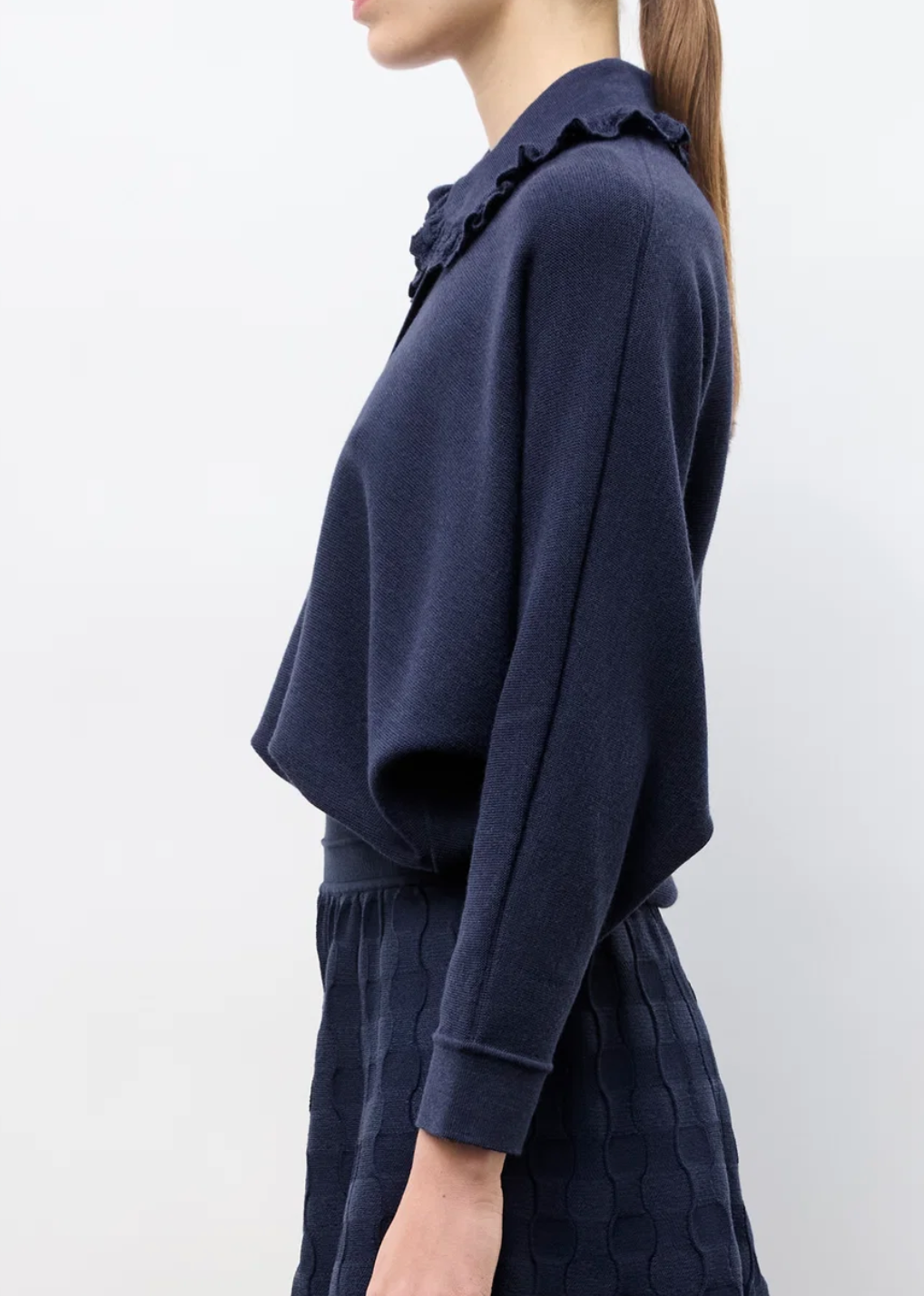 Fontaine wide knit top lace collar indigo