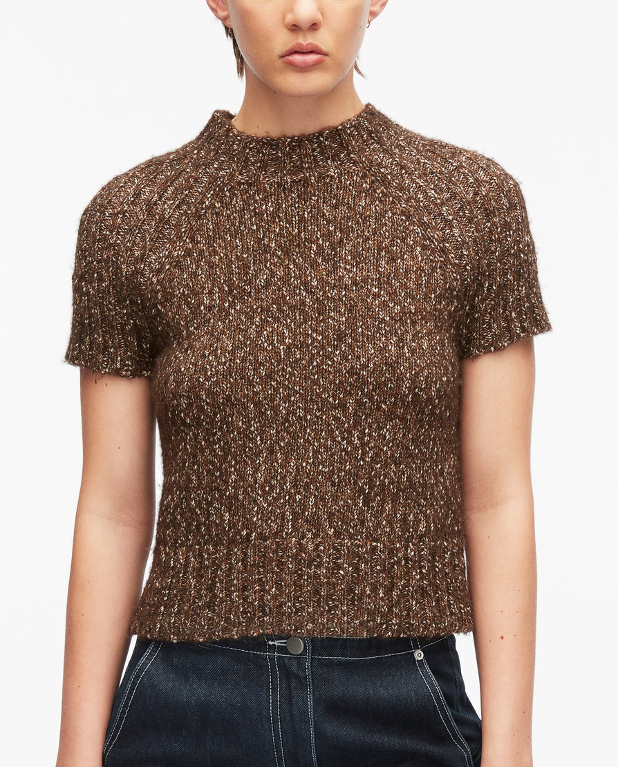 Marled Wool Mockneck Raglan Tee Cacao