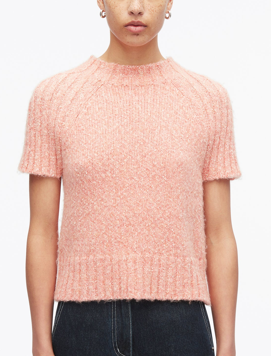 Marled Wool Mockneck Raglan Tee Peony