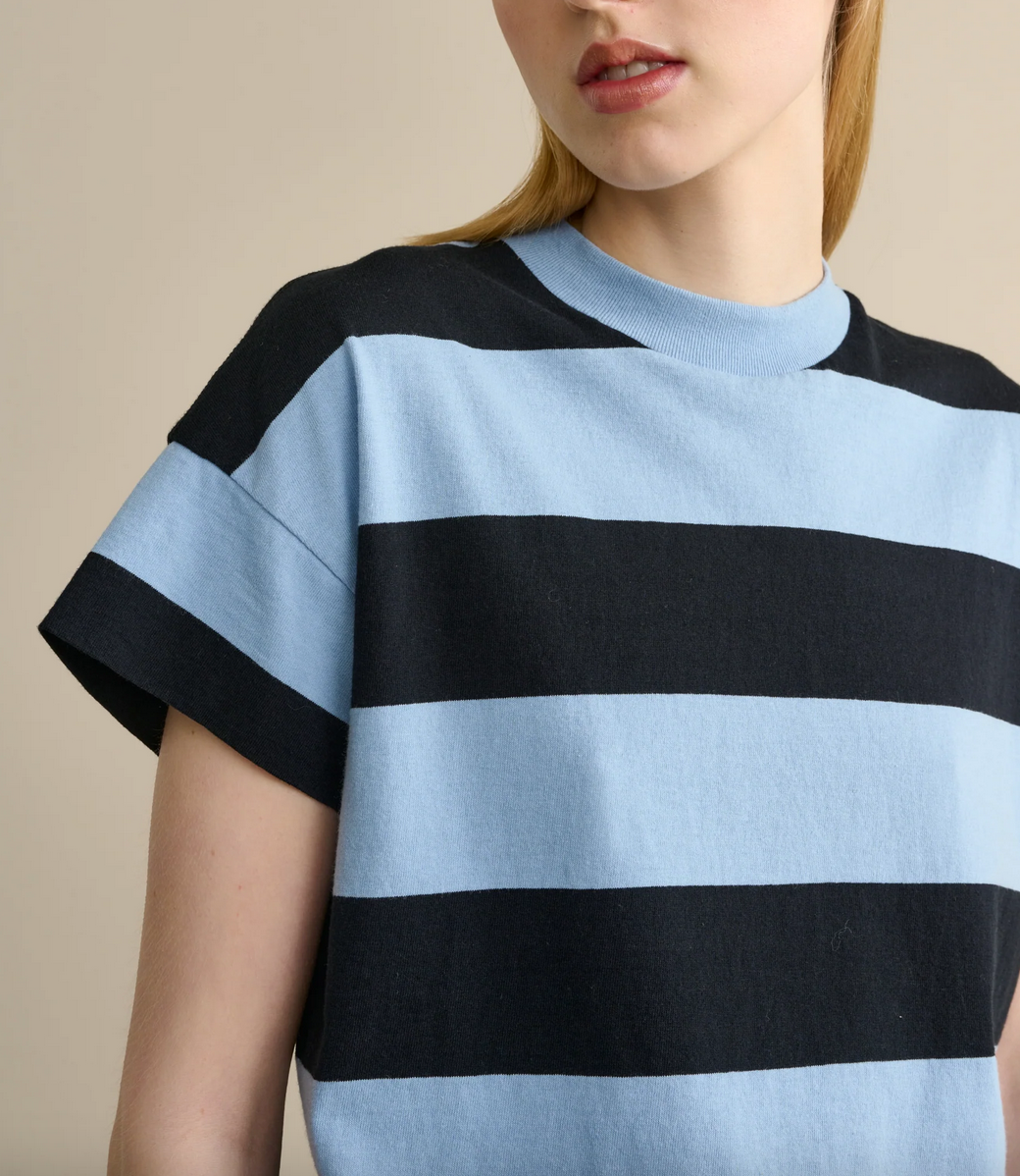 Vogue wide stripe tee black and pale blue