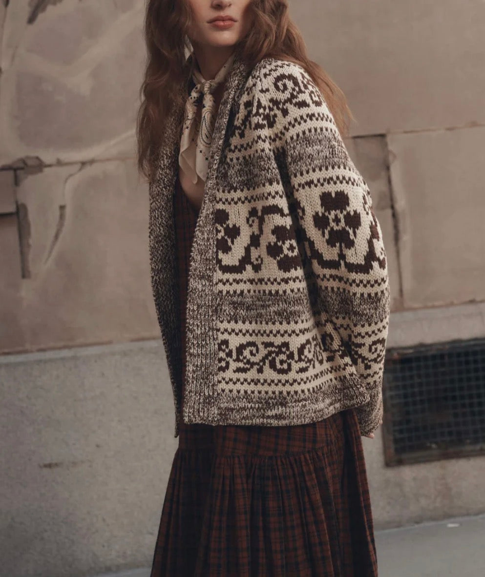 The Nordic Flower Lodge Cardigan Marled Chestnut