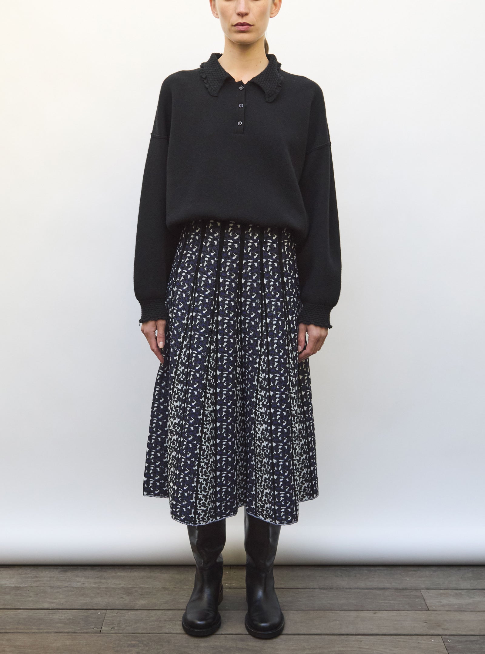 Flaneur loose sweatshirt with honeycomb collar noir