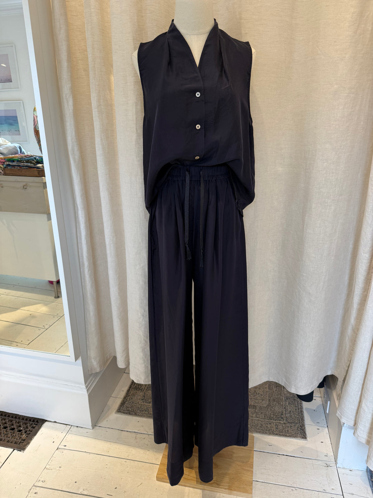 habotai silk drawstring pants midnight