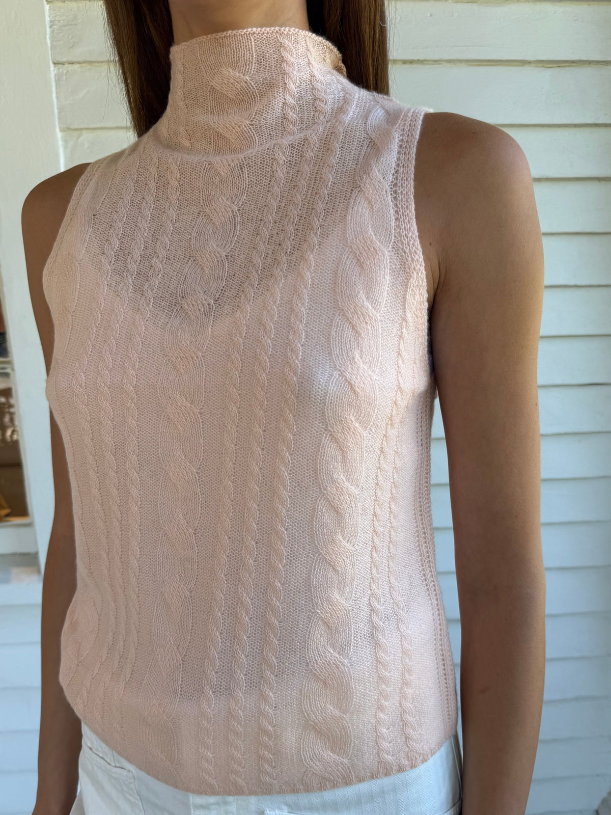 Salvia Sleeveless Cable Turtleneck Sherbet