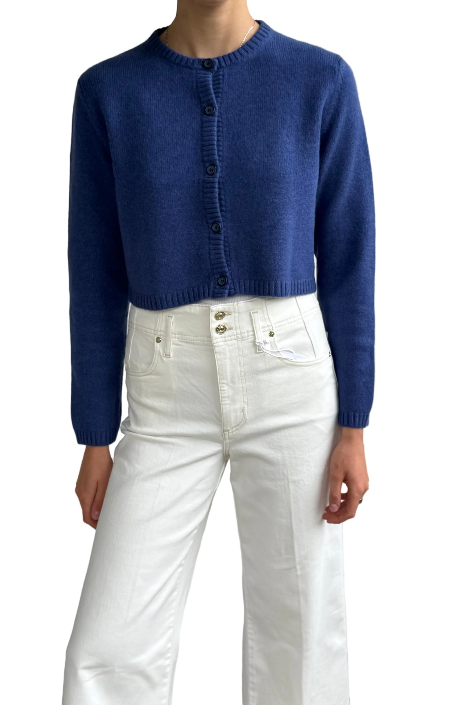 Cropped cashmere cardigan blue wash