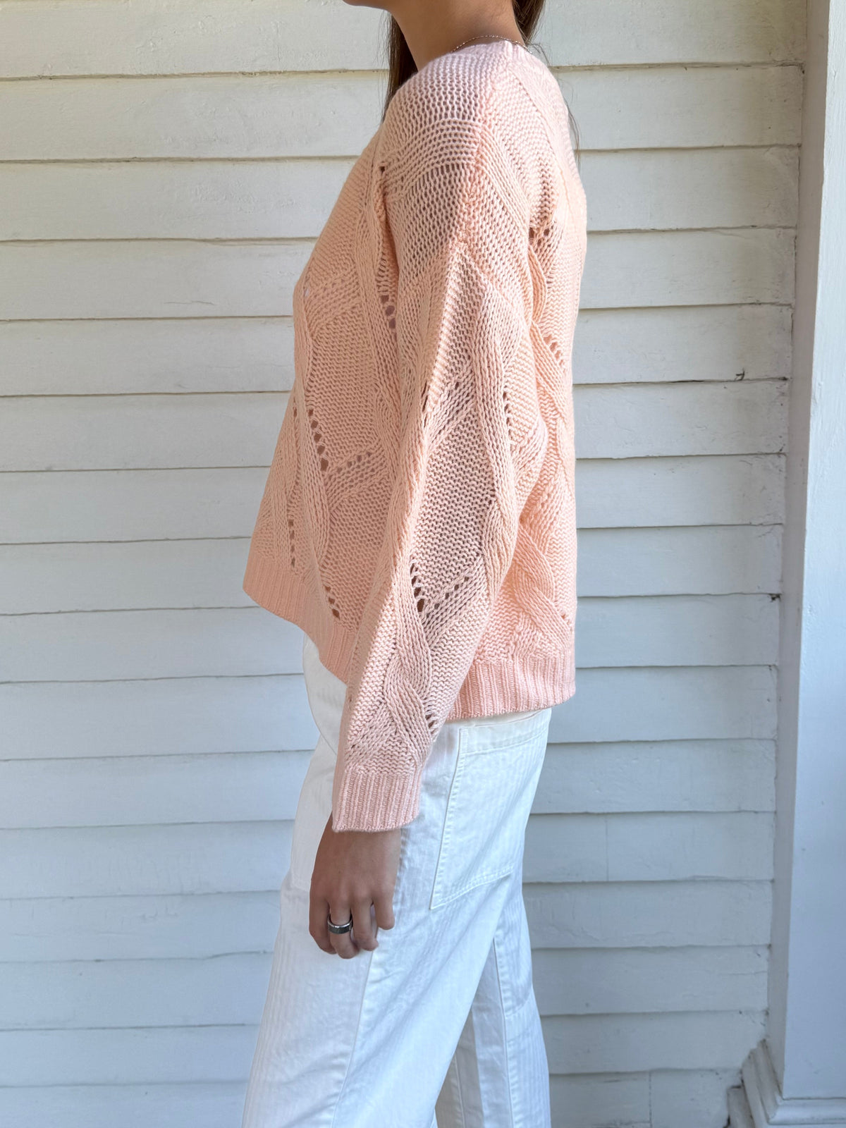 Gia Slouchy Cable Knit Cashmere Crewneck Sweater Sherbert