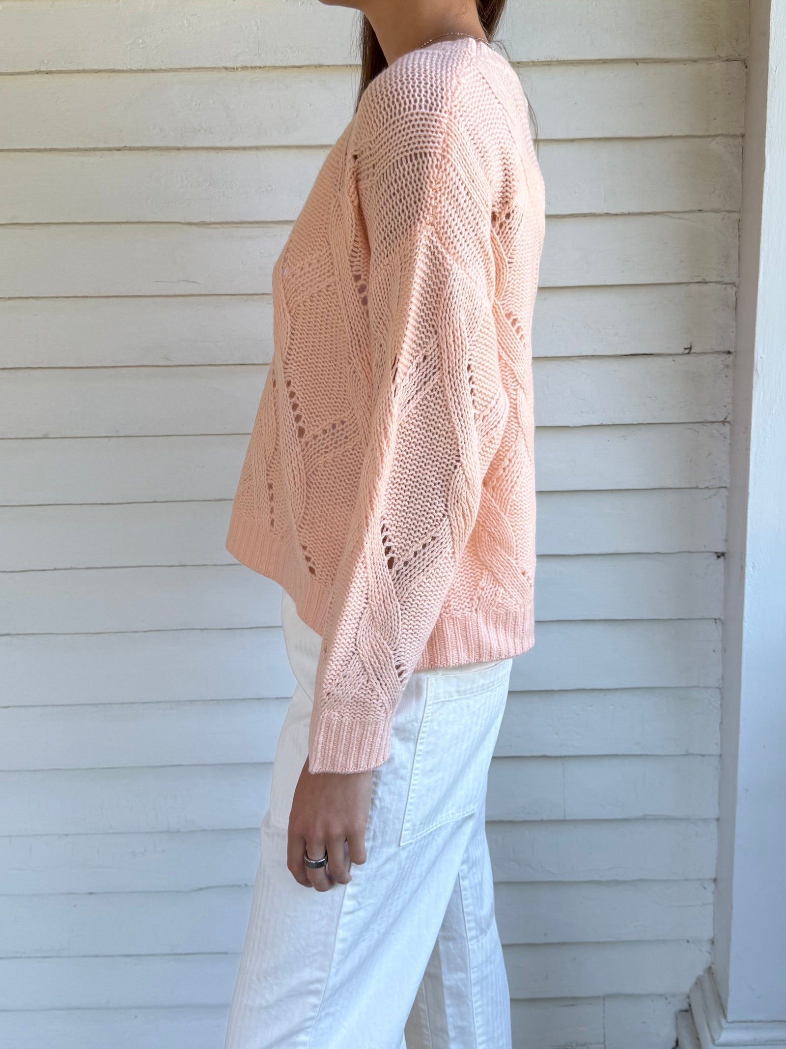 Gia Slouchy Cable Knit Cashmere Crewneck Sweater Sherbert