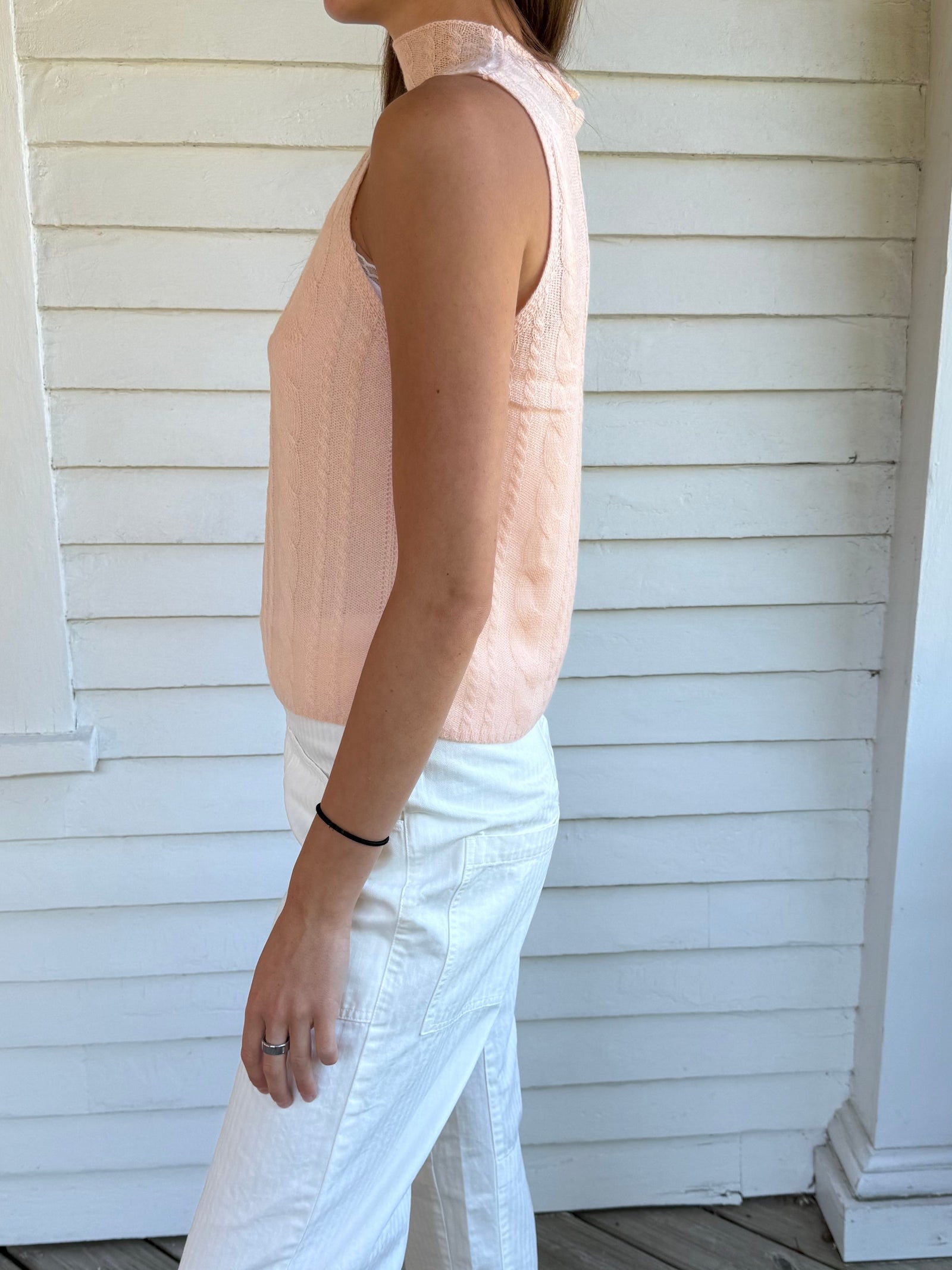 Salvia Sleeveless Cable Turtleneck Sherbet