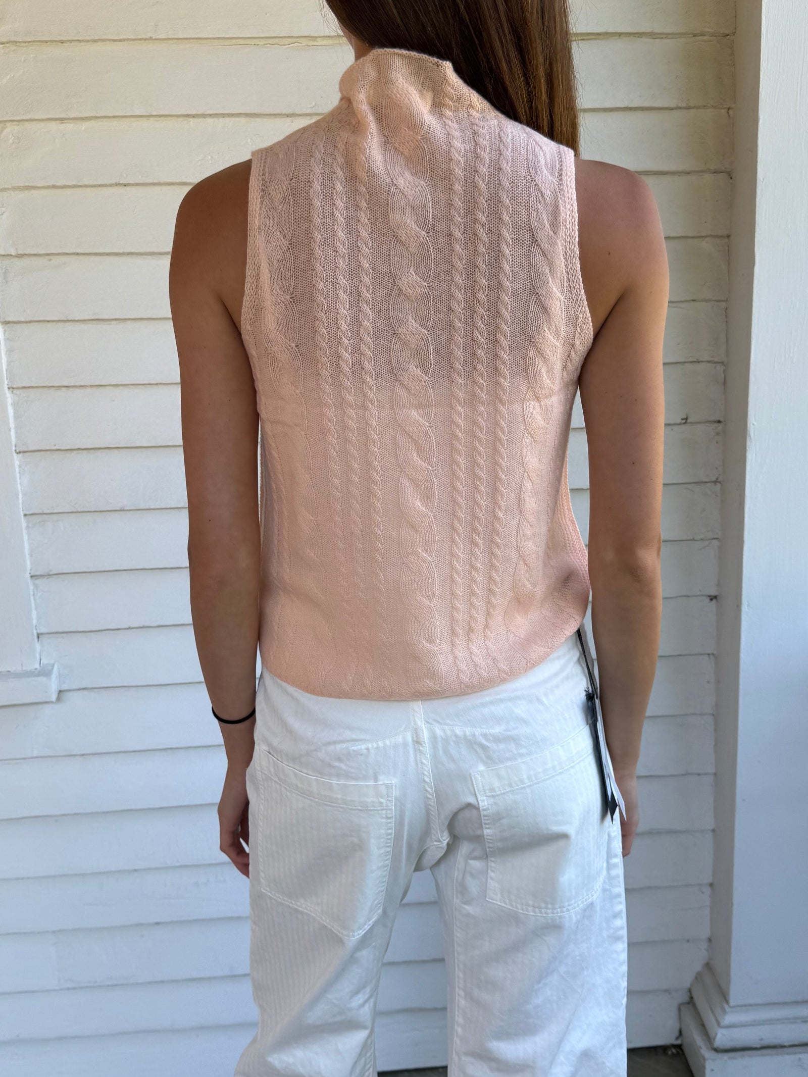 Salvia Sleeveless Cable Turtleneck Sherbet