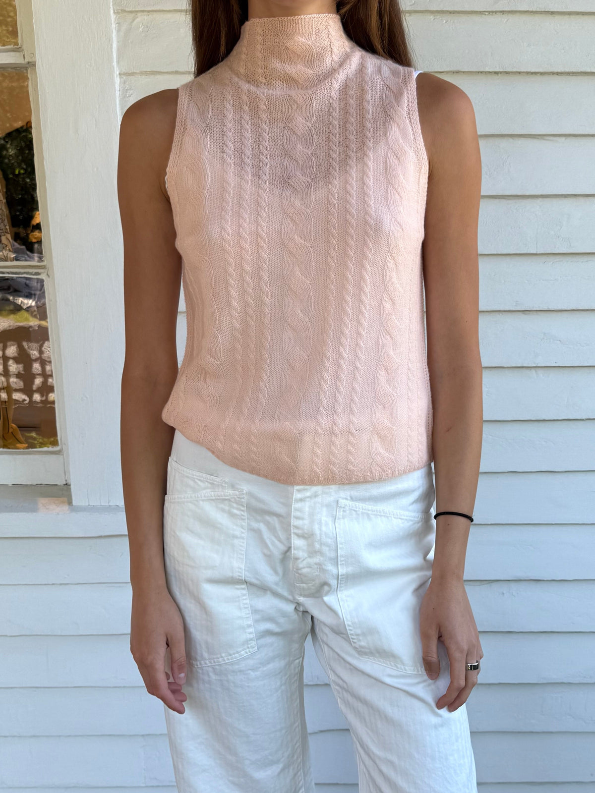 Salvia Sleeveless Cable Turtleneck Sherbet