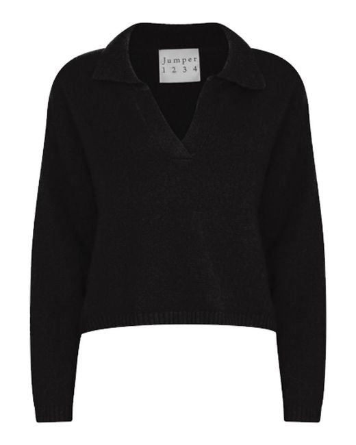 Crop collar cashmere sweater black