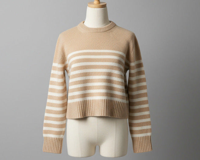 Cashmere Chunky Striped Crew Dune & Lapponia