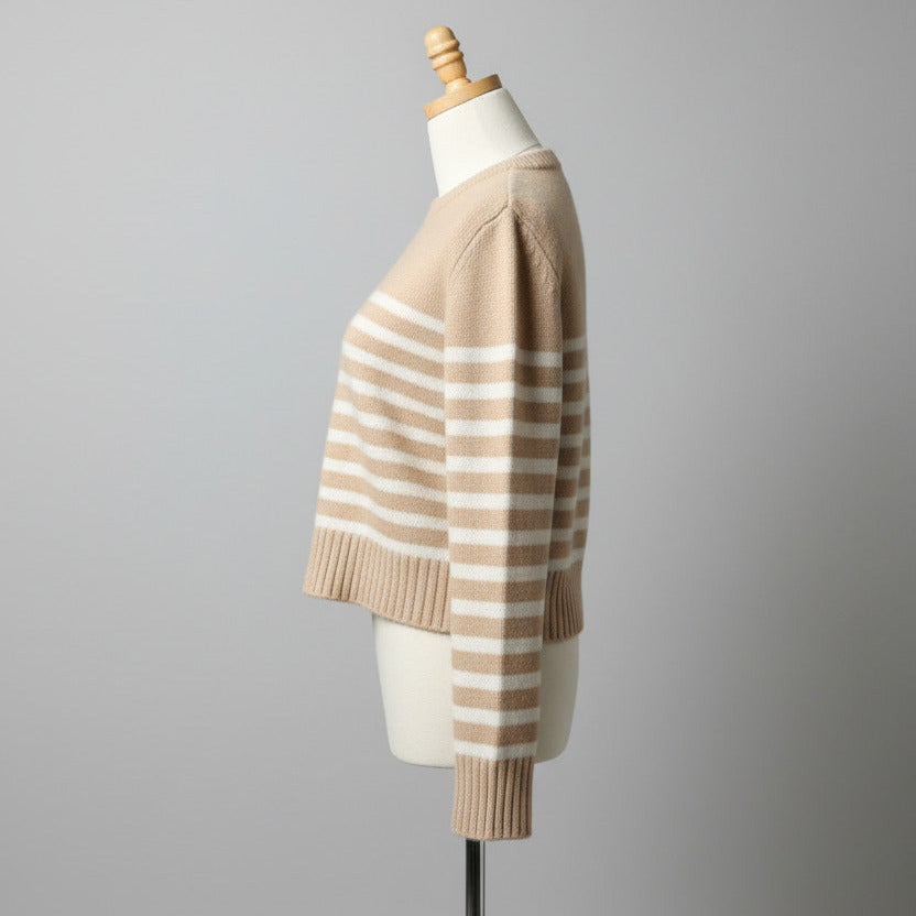 Cashmere Chunky Striped Crew Dune & Lapponia
