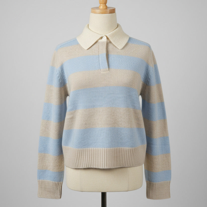 Cashmere Sweater Polo Royce Stripes Celestial
