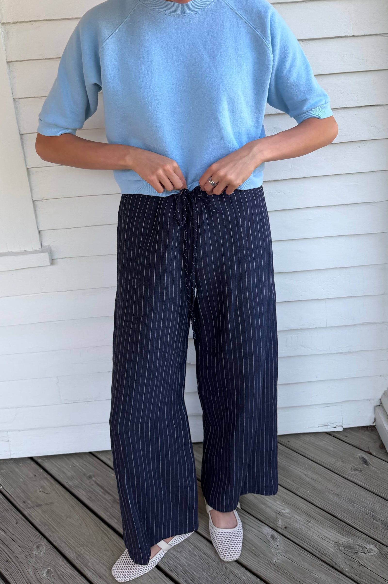 Mina pant in navy pinstripe