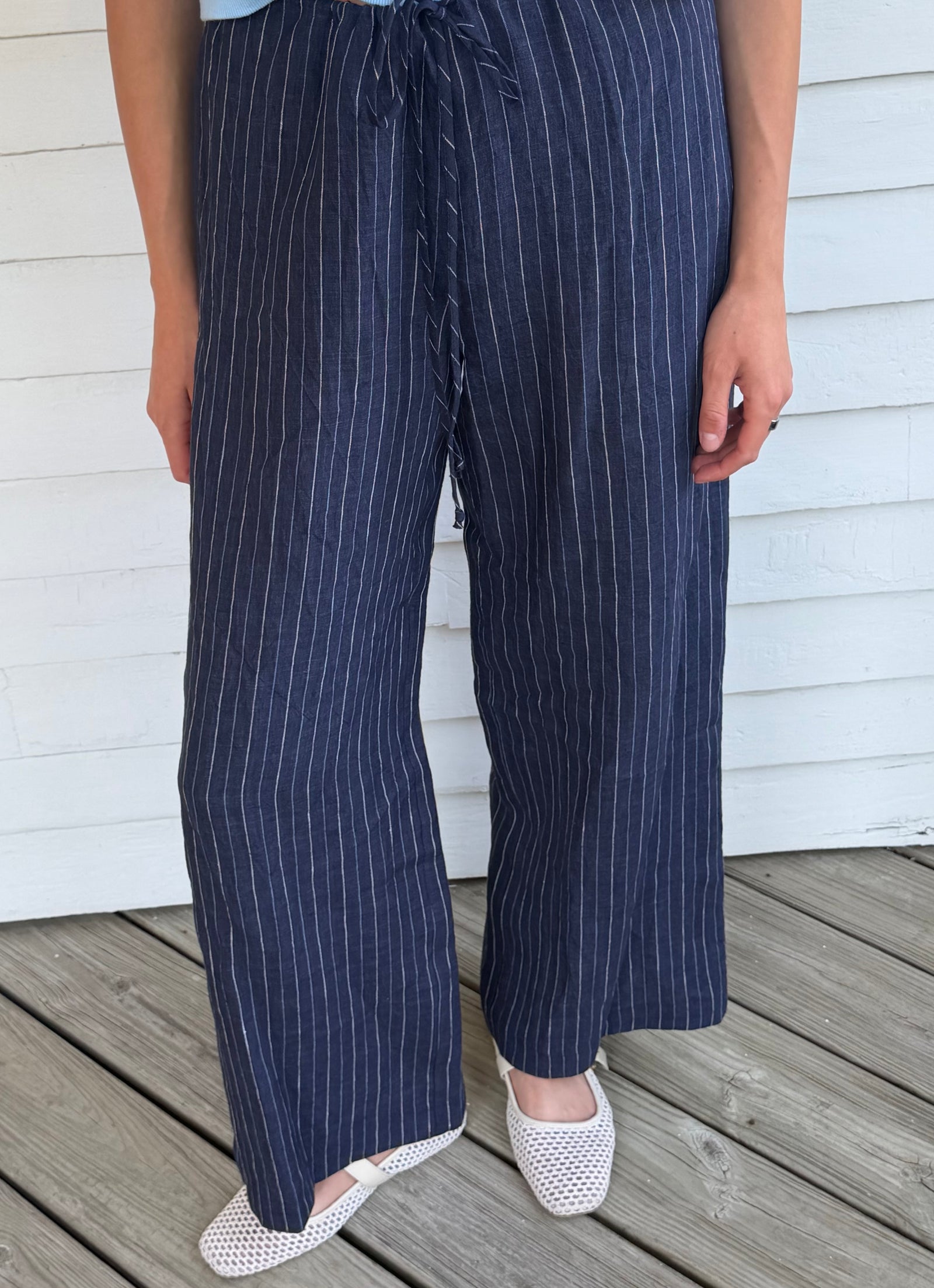 Mina pant in navy pinstripe