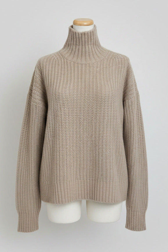 Mockneck ribbed cashmere silk sweater marble melange